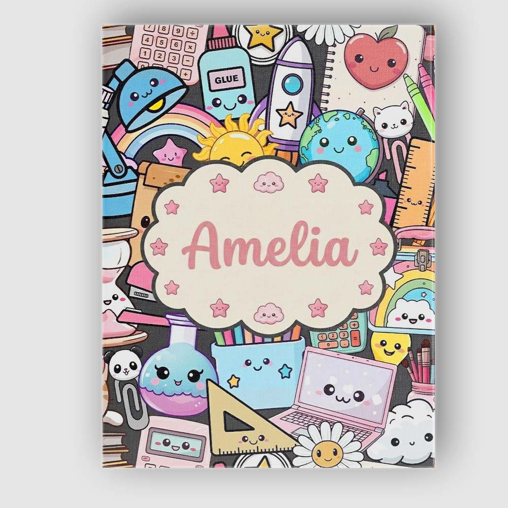 Personalised Name Cute Kawaii School Custom Premium Decorative Design Modern Room Accent Canvas Wall Art Print Decor Picture Ready to Hang