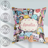 Custom Name Cute Kawaii School Supplies Science Art Pattern Dark Square Filled Cushion Throw Pillow Sofa Bed Home Decor Zip Washable UK Made