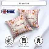 Custom Name Baby Deer Pink Stripes Floral Crown Seamless Pattern Square Filled Cushion Throw Pillow Sofa Bed Home Decor Zip Washable UK Made