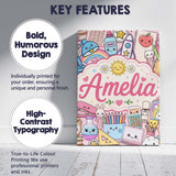Personalised Name Cute Kawaii School Custom Premium Decorative Design Modern Room Accent Canvas Wall Art Print Decor Picture Ready to Hang