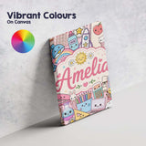 Personalised Name Cute Kawaii School Custom Premium Decorative Design Modern Room Accent Canvas Wall Art Print Decor Picture Ready to Hang