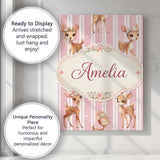 Personalised Name Cute Baby Deer Pink Stripes Floral Crown Seamless Custom Canvas Wall Art Print Decor Picture Ready to Hang
