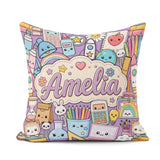 Custom Name Kawaii School Supplies Science Art Pattern Purple Square Filled Cushion Throw Pillow Sofa Bed Home Decor Zip Washable UK Made