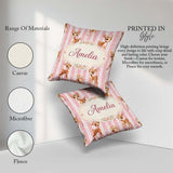 Custom Name Baby Deer Pink Stripes Floral Crown Seamless Pattern Square Filled Cushion Throw Pillow Sofa Bed Home Decor Zip Washable UK Made