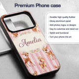 Cute Baby Deer Pink Stripes Floral Crown Seamless Custom Name Protective Phone Case Mobile Cover Durable Everyday Smartphone Shock Resistant