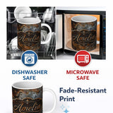 Personalized Custom Name Blue Grey Rust Oxidation Texture Industrial Grunge Seamless Pattern 11oz Ceramic Coffee Tea Mug White Large Handle
