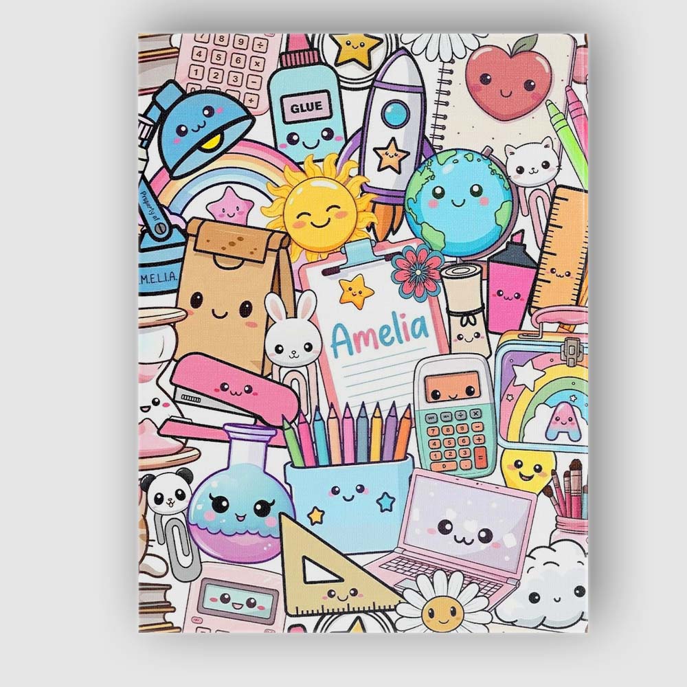 Personalised Name Cute Kawaii School Custom Premium Decorative Design Modern Room Accent Canvas Wall Art Print Decor Picture Ready to Hang