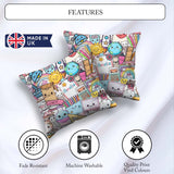 Custom Name Cute Kawaii School Supplies Science Art Pattern Grey Square Filled Cushion Throw Pillow Sofa Bed Home Decor Zip Washable UK Made