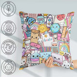 Custom Name Cute Kawaii School Supplies Science Art Pattern Grey Square Filled Cushion Throw Pillow Sofa Bed Home Decor Zip Washable UK Made