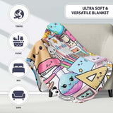 Cute Kawaii School Supplies Science Art Cute Pattern Grey Background  Personalised Custom Name Super Soft Fleece Blanket Bed Sofa Throw