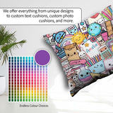 Custom Name Cute Kawaii School Supplies Science Art Pattern Grey Square Filled Cushion Throw Pillow Sofa Bed Home Decor Zip Washable UK Made