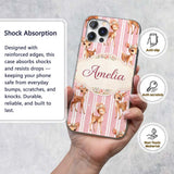 Cute Baby Deer Pink Stripes Floral Crown Seamless Custom Name Protective Phone Case Mobile Cover Durable Everyday Smartphone Shock Resistant