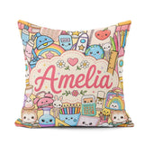 Custom Name Kawaii School Supplies Science Art Pattern Yellow Square Filled Cushion Throw Pillow Sofa Bed Home Decor Zip Washable UK Made