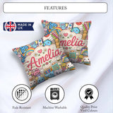 Custom Name Kawaii School Supplies Science Art Pattern Yellow Square Filled Cushion Throw Pillow Sofa Bed Home Decor Zip Washable UK Made