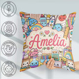 Custom Name Kawaii School Supplies Science Art Pattern Yellow Square Filled Cushion Throw Pillow Sofa Bed Home Decor Zip Washable UK Made