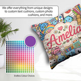 Custom Name Kawaii School Supplies Science Art Pattern Yellow Square Filled Cushion Throw Pillow Sofa Bed Home Decor Zip Washable UK Made