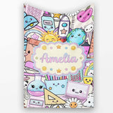 Cute Kawaii School Supplies Science Art Cute Pattern Purple Lovely  Personalised Custom Name Super Soft Fleece Blanket Bed Sofa Throw