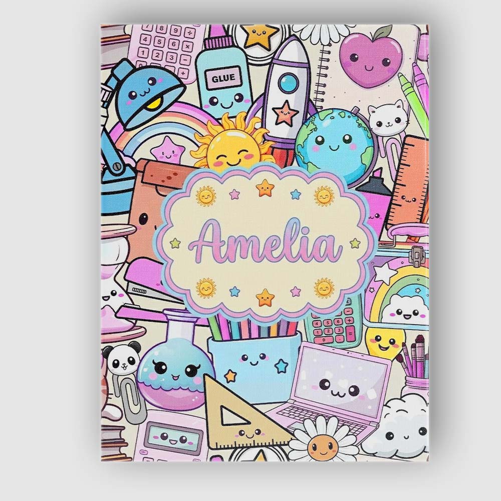 Personalised Name Cute Kawaii School Custom Premium Decorative Design Modern Room Accent Canvas Wall Art Print Decor Picture Ready to Hang