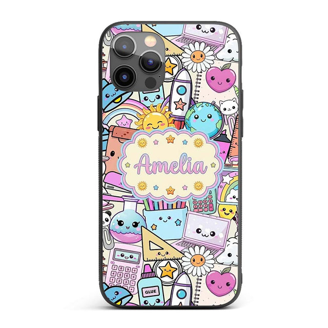 Cute Kawaii School Supplies Science Art Cute Custom Name Protective Phone Case Mobile Cover Durable Everyday Smartphone Shock Resistant
