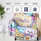 Cute Kawaii School Supplies Science Art Cute Pattern Purple Lovely  Personalised Custom Name Super Soft Fleece Blanket Bed Sofa Throw
