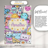 Cute Kawaii School Supplies Science Art Cute Pattern Purple Lovely  Personalised Custom Name Super Soft Fleece Blanket Bed Sofa Throw