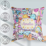 Custom Name Kawaii School Supplies Science Art Pattern Purple Square Filled Cushion Throw Pillow Sofa Bed Home Decor Zip Washable UK Made