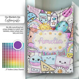 Cute Kawaii School Supplies Science Art Cute Pattern Purple Lovely  Personalised Custom Name Super Soft Fleece Blanket Bed Sofa Throw