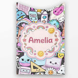 Cute Kawaii School Supplies Rainbow Sun Globe Notebook Pattern Grey  Personalised Custom Name Super Soft Fleece Blanket Bed Sofa Throw