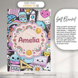 Cute Kawaii School Supplies Rainbow Sun Globe Notebook Pattern Grey  Personalised Custom Name Super Soft Fleece Blanket Bed Sofa Throw