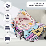Cute Kawaii School Supplies Rainbow Sun Globe Notebook Pattern Grey  Personalised Custom Name Super Soft Fleece Blanket Bed Sofa Throw