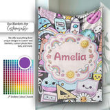 Cute Kawaii School Supplies Rainbow Sun Globe Notebook Pattern Grey  Personalised Custom Name Super Soft Fleece Blanket Bed Sofa Throw