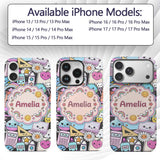 Cute Kawaii School Supplies Rainbow Sun Globe Custom Name Protective Phone Case Mobile Cover Durable Everyday Smartphone Shock Resistant