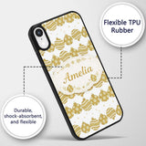 Gold Christmas Baubles Glitter Festive Seamless Custom Name Protective Phone Case Mobile Cover Durable Everyday Smartphone Shock Resistant