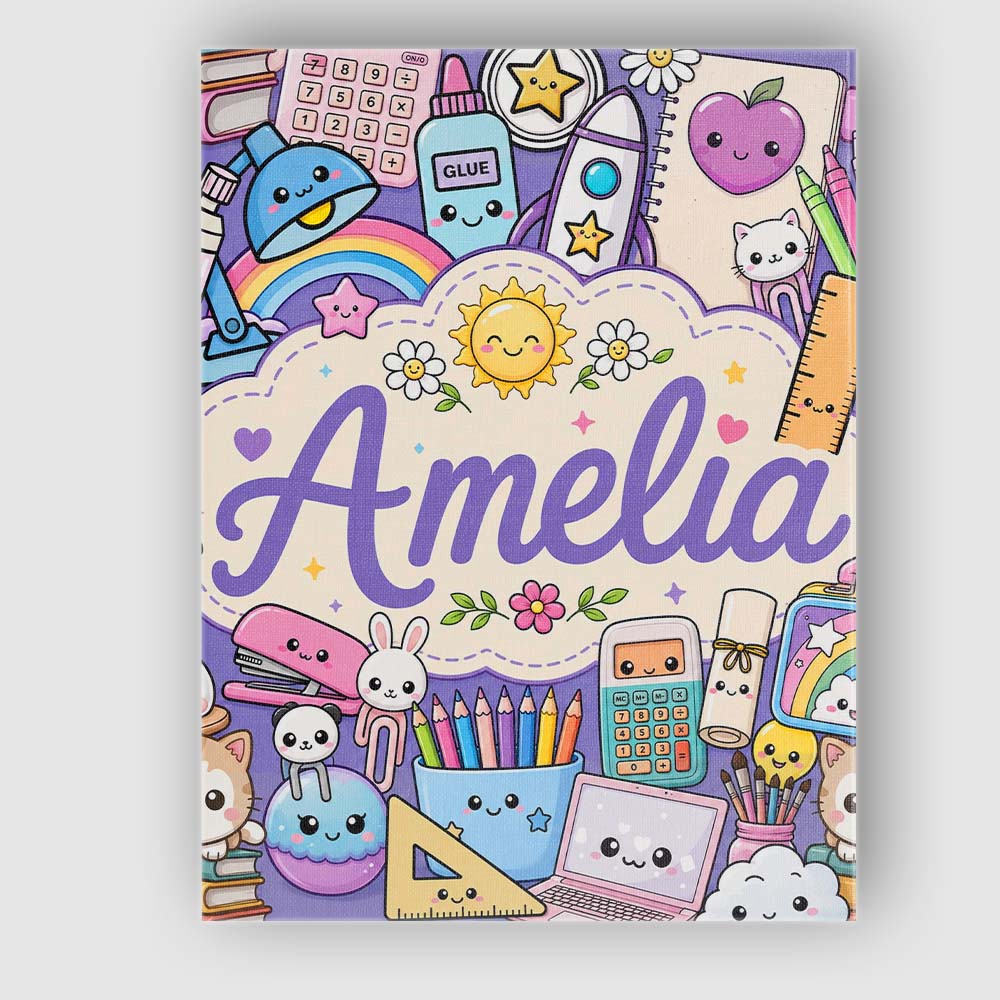 Personalised Name Cute Kawaii School Custom Premium Decorative Design Modern Room Accent Canvas Wall Art Print Decor Picture Ready to Hang