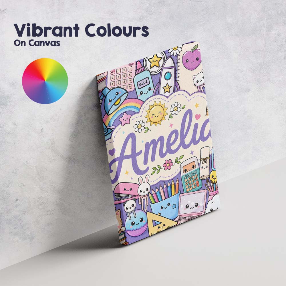 Personalised Name Cute Kawaii School Custom Premium Decorative Design Modern Room Accent Canvas Wall Art Print Decor Picture Ready to Hang
