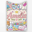 Cute Kawaii School Supplies Rainbow Sun Globe Notebook White Lovely  Personalised Custom Name Super Soft Fleece Blanket Bed Sofa Throw