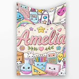 Cute Kawaii School Supplies Rainbow Sun Globe Notebook White Lovely  Personalised Custom Name Super Soft Fleece Blanket Bed Sofa Throw