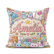 Custom Name Cute Kawaii School Supplies Sun Globe Notebook White Square Filled Cushion Throw Pillow Sofa Bed Home Decor Zip Washable UK Made