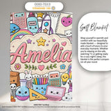 Cute Kawaii School Supplies Rainbow Sun Globe Notebook White Lovely  Personalised Custom Name Super Soft Fleece Blanket Bed Sofa Throw
