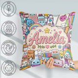 Custom Name Cute Kawaii School Supplies Sun Globe Notebook White Square Filled Cushion Throw Pillow Sofa Bed Home Decor Zip Washable UK Made