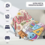 Cute Kawaii School Supplies Rainbow Sun Globe Notebook White Lovely  Personalised Custom Name Super Soft Fleece Blanket Bed Sofa Throw
