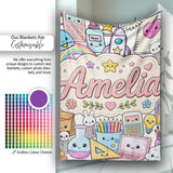 Cute Kawaii School Supplies Rainbow Sun Globe Notebook White Lovely  Personalised Custom Name Super Soft Fleece Blanket Bed Sofa Throw