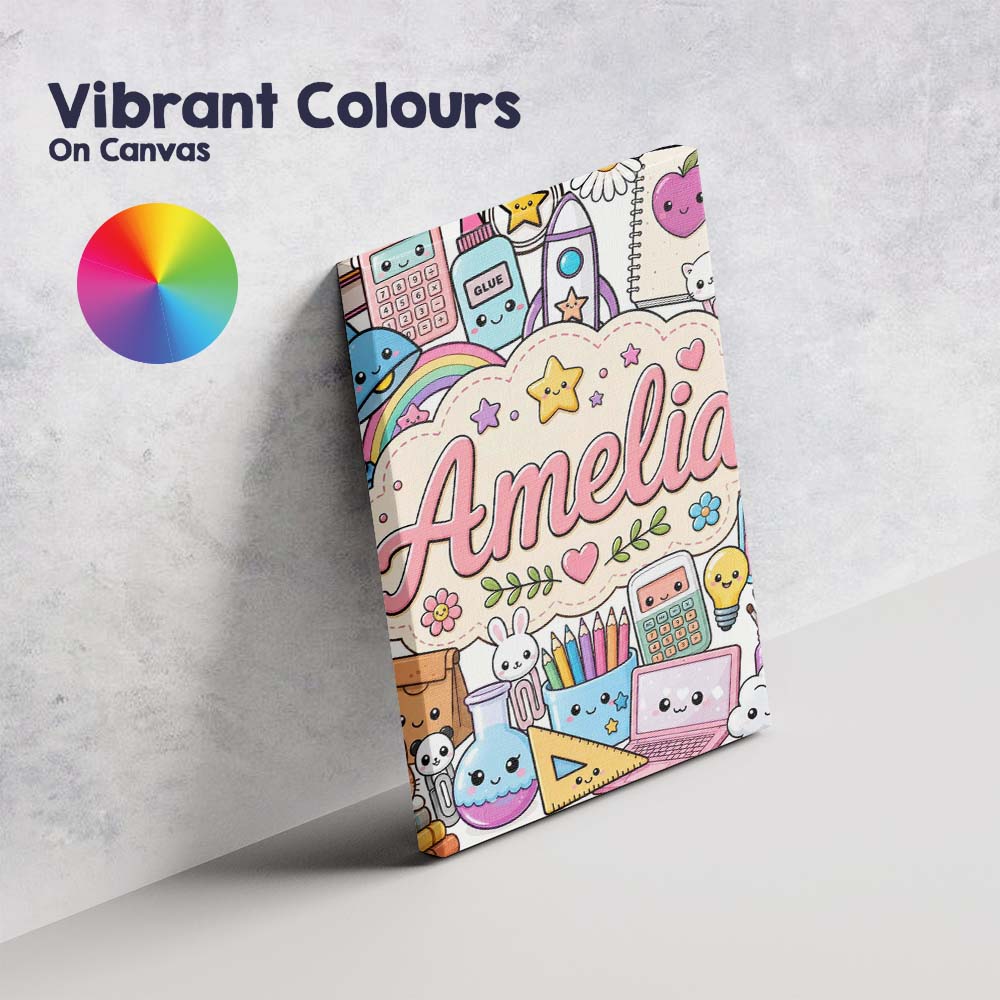 Personalised Name Cute Kawaii School Custom Premium Decorative Design Modern Room Accent Canvas Wall Art Print Decor Picture Ready to Hang