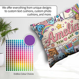Custom Name Cute Kawaii School Supplies Sun Globe Notebook White Square Filled Cushion Throw Pillow Sofa Bed Home Decor Zip Washable UK Made