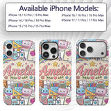 Cute Kawaii School Supplies Rainbow Sun Globe Custom Name Protective Phone Case Mobile Cover Durable Everyday Smartphone Shock Resistant