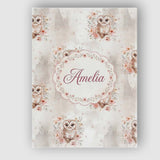 Personalised Name Cute Owl Floral Pastel Nursery Seamless Pattern Custom  Bespoke Canvas Wall Art Print Decor Picture Ready to Hang