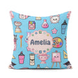 Custom Name Cute Graduate Boy Science Art Supplies Seamless Blue Square Filled Cushion Throw Pillow Sofa Bed Home Decor Zip Washable UK Made