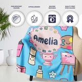 Cute Kawaii Graduate Boy Science Art Supplies Seamless Pattern Blue  Personalised Custom Name Super Soft Fleece Blanket Bed Sofa Throw