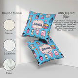 Custom Name Cute Graduate Boy Science Art Supplies Seamless Blue Square Filled Cushion Throw Pillow Sofa Bed Home Decor Zip Washable UK Made