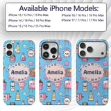 Cute Kawaii Graduate Boy Science Art Supplies Custom Name Protective Phone Case Mobile Cover Durable Everyday Smartphone Shock Resistant
